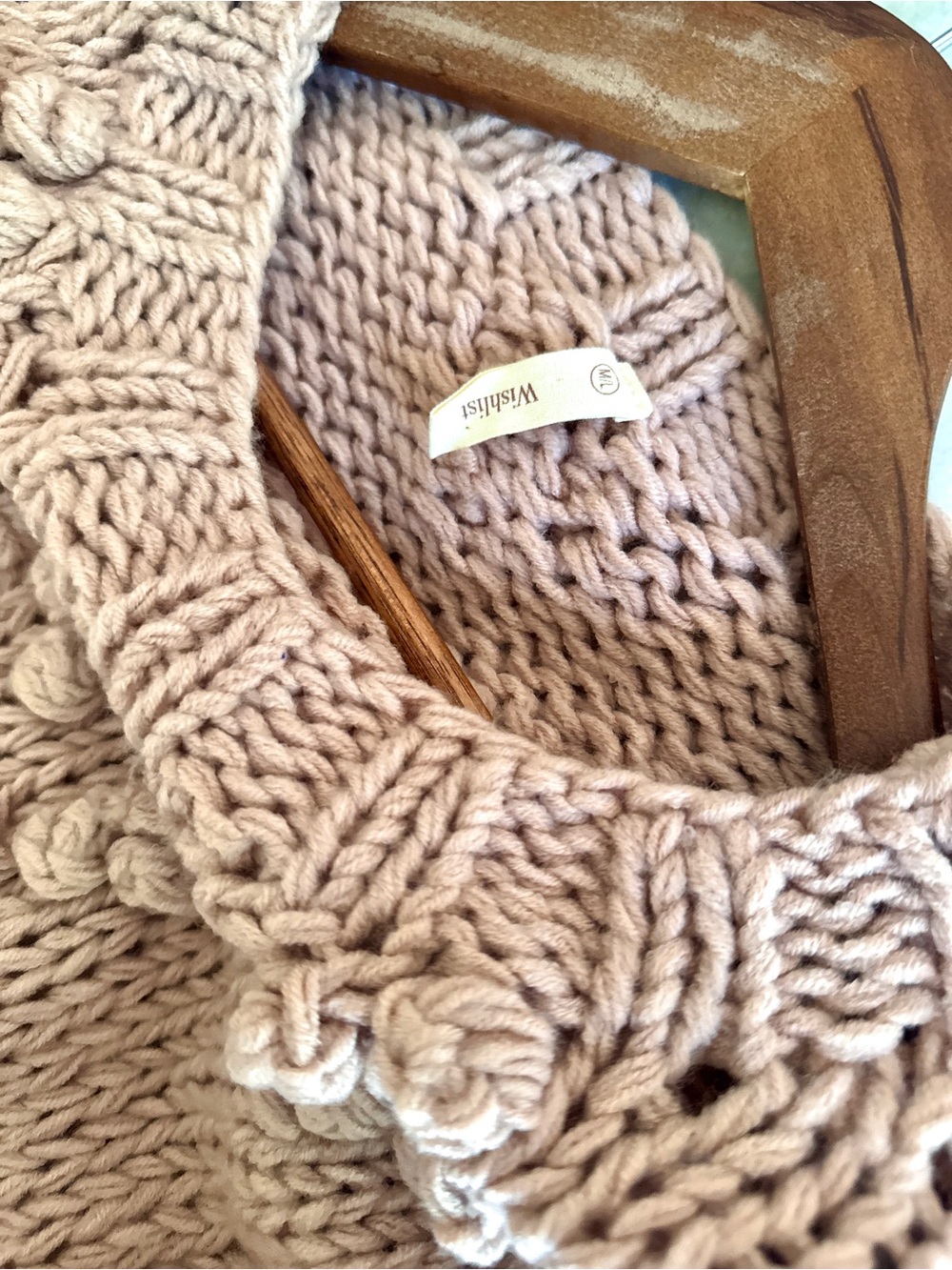 Wishlist Handmade Heart Pom-Pom Chunky Knit Sweater Dusty Rose - Size M/L - Picture 5 of 8